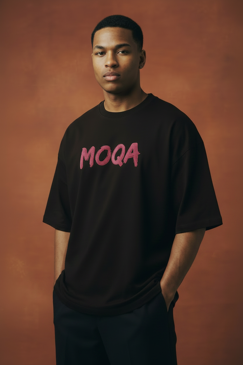 MOQA Oversized T-Shirt – Black & Suede Pink