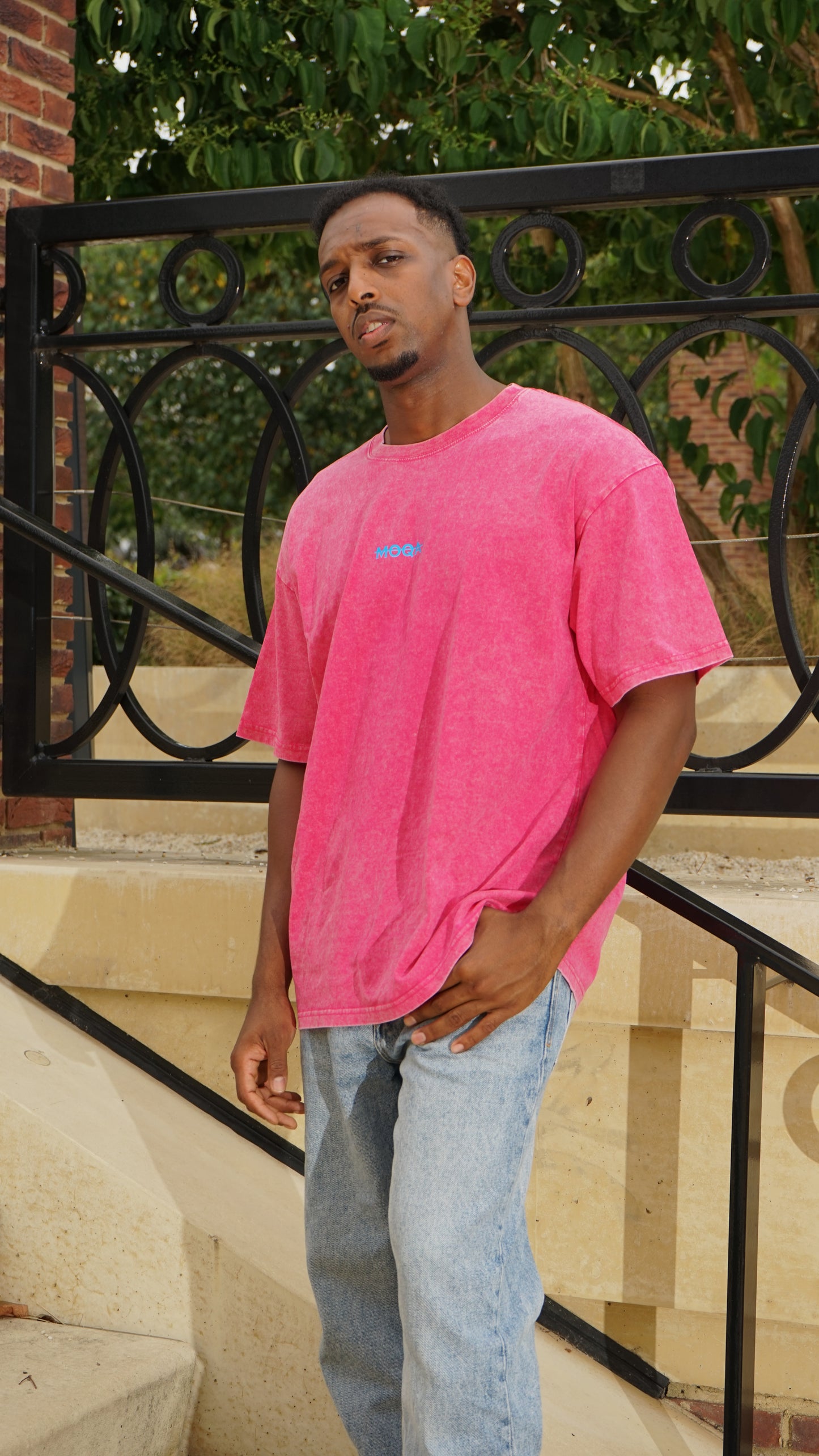 MOQA ACID WASH PINK TEE